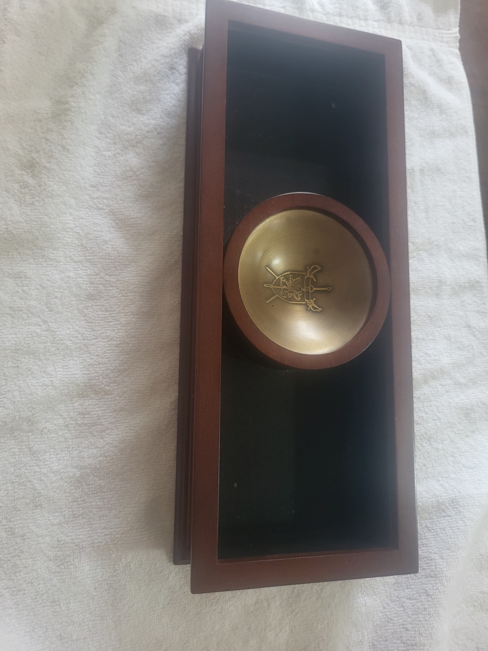 Bombay Company 2005 Wooden Desk Organizer with Brass Emblem Bowl (also known as